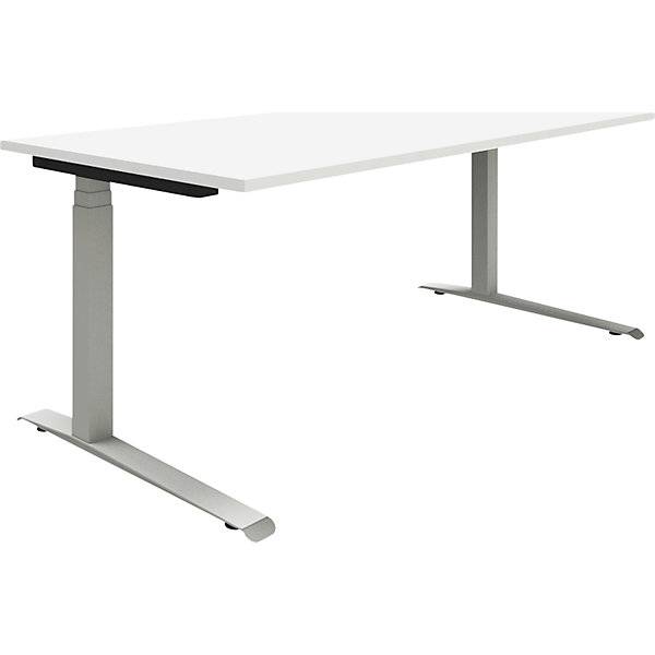 P12 - Schreibtisch weiß / alusilber C-Fuß-Gestell elektrisch höhenverstellbar BxT 2000 x 900 mm. TAKKT-0