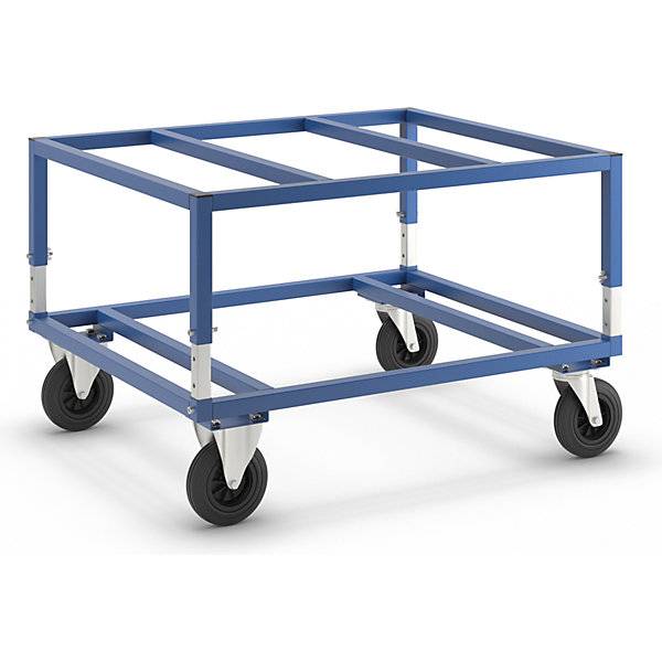 Paletten-Fahrgestell KM222 LxBxH 1200 x 1000 x 655 - 830 mm blau 2 Lenk- und 2 Bockrollen. KONGAMEK AB-0