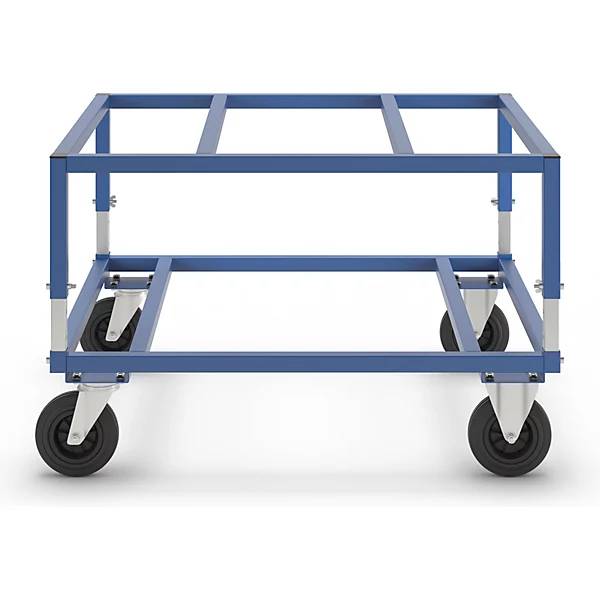 Paletten-Fahrgestell KM222 LxBxH 1200 x 1000 x 655 - 830 mm blau 2 Lenk- und 2 Bockrollen. KONGAMEK AB-2