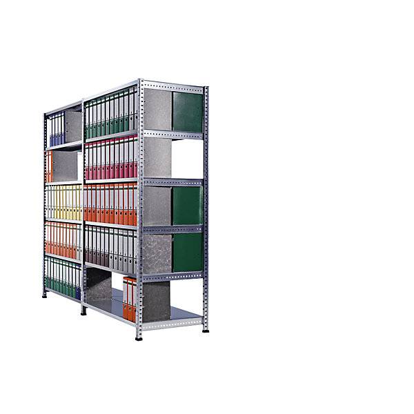 Ordner- und Archiv-Steckregal verzinkt Höhe 2280 mm doppelseitig Boden-BxT 1000 x 600 mm Anbaufeld. Scholz-1