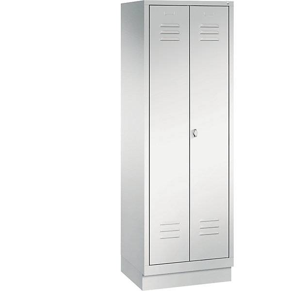 CLASSIC Garderobenschrank mit Sockel 4 Fachböden Kleiderstange Abteile 2 x 300 mm lichtgrau. C+P 534877 49