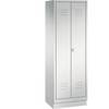CLASSIC Garderobenschrank mit Sockel 4 Fachböden Kleiderstange Abteile 2 x 300 mm lichtgrau. C+P 534877 49