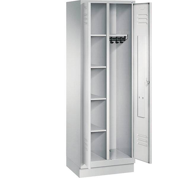 CLASSIC Garderobenschrank mit Sockel 4 Fachböden Kleiderstange Abteile 2 x 300 mm lichtgrau. C+P 534877 49-1