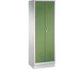 CLASSIC Garderobenschrank mit Sockel 4 Fachböden Kleiderstange Abteile 2 x 300 mm lichtgrau / resedagrün. C+P