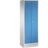 CLASSIC Garderobenschrank mit Sockel 4 Fachböden Kleiderstange Abteile 2 x 300 mm lichtgrau / lichtblau. C+P