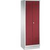 CLASSIC Garderobenschrank mit Sockel 4 Fachböden Kleiderstange Abteile 2 x 300 mm lichtgrau / rubinrot. C+P