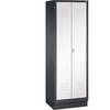 CLASSIC Garderobenschrank mit Sockel 4 Fachböden Kleiderstange Abteile 2 x 300 mm schwarzgrau / verkehrsweiß.