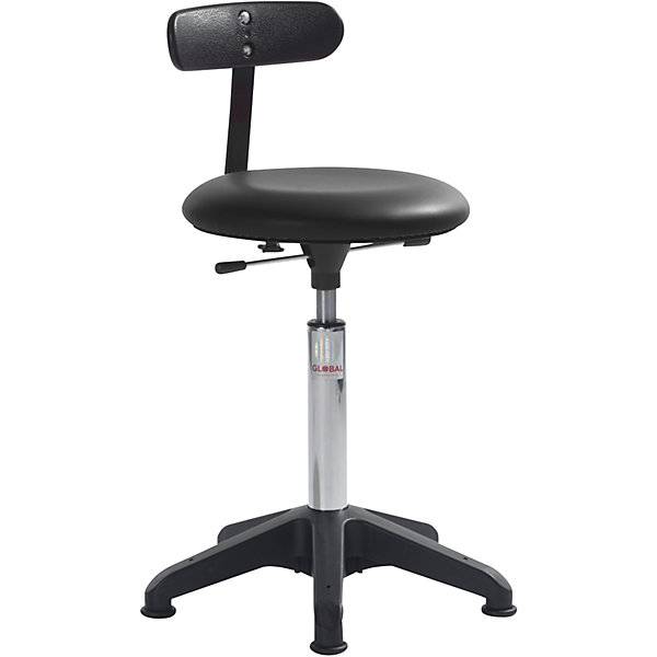Arbeitshocker höhenverstellbar mit Bodengleitern und Rückenlehne schwarz Höhe 520 - 710 mm. Global Stole A S-0