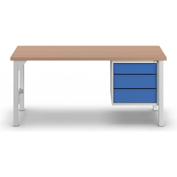 Werkbank Breite 2000 mm 3 Schubladen 1 x 125 / 2 x 175 mm lichtgrau/enzianblau. TAKKT Industrial & Packaging-2