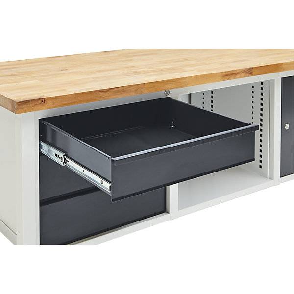 Werkbank Breite 2000 mm 3 Schubladen 1 x 125 / 2 x 175 mm 1 Tür 475 mm lichtgrau/anthrazitgrau. TAKKT-3