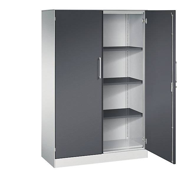 Flügeltürenschrank ASISTO Höhe 1617 mm Breite 1000 mm 3 Fachböden lichtgrau/schwarzgrau. C+P 53886349