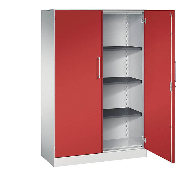 Flügeltürenschrank ASISTO Höhe 1617 mm Breite 1000 mm 3 Fachböden lichtgrau/feuerrot. C+P 53886649