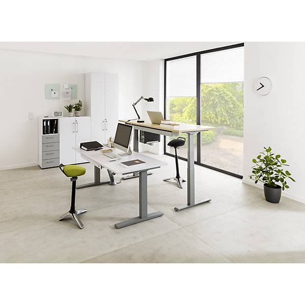 UPLINER-K - Schreibtisch elektrisch höhenverstellbar mit Tastschalter BxT 1200 x 800 mm lichtgrau/alusilber.-1