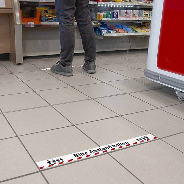 Bodenmarkierungsband Aufdruck: Abstand halten Länge 16 m Breite 50 mm. Moravia Wiesbaden| Gesellschaft-1