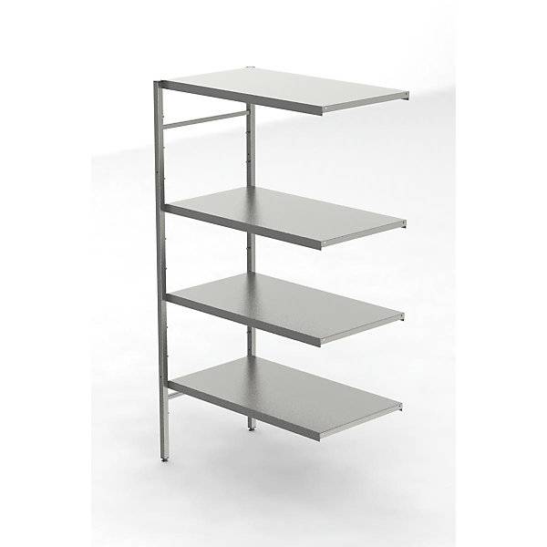Edelstahl-Steckregal 4 glatte Fachböden Fachbodenbreite x Tiefe 940 x 540 mm Eck-Anbauregal. KEK GmbH 60292249-2