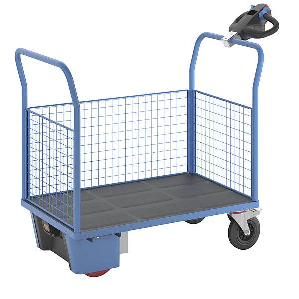 Plattformwagen mit Elektroantrieb 3 hohe Gitter-Wände LxBxH 1420 x 700 x 1300 mm. TAKKT Industrial & Packaging-0
