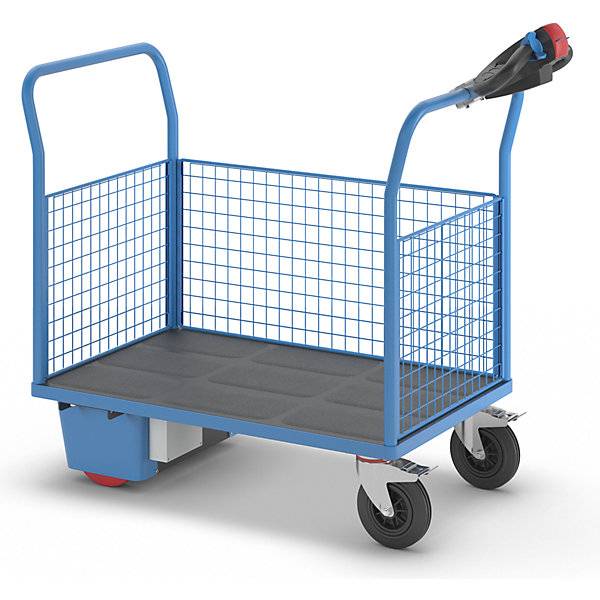 Plattformwagen mit Elektroantrieb 3 hohe Gitter-Wände LxBxH 1420 x 700 x 1300 mm. TAKKT Industrial & Packaging-1