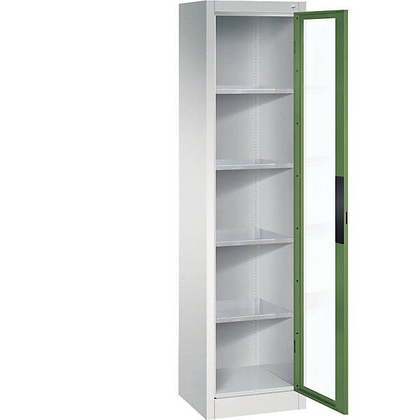Sichtfenster-Flügeltürschrank HxBxT 1950 x 502 x 400 mm 4 Fachböden lichtgrau / resedagrün. C+P Moebelsysteme |-0