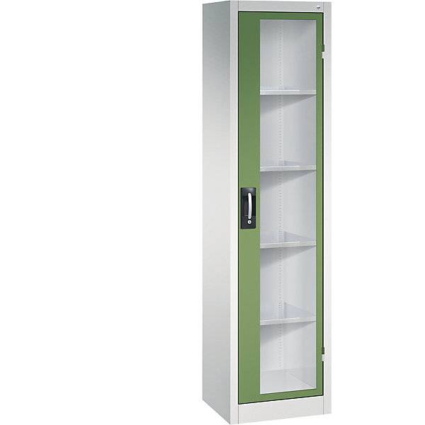 Sichtfenster-Flügeltürschrank HxBxT 1950 x 502 x 400 mm 4 Fachböden lichtgrau / resedagrün. C+P Moebelsysteme |-1