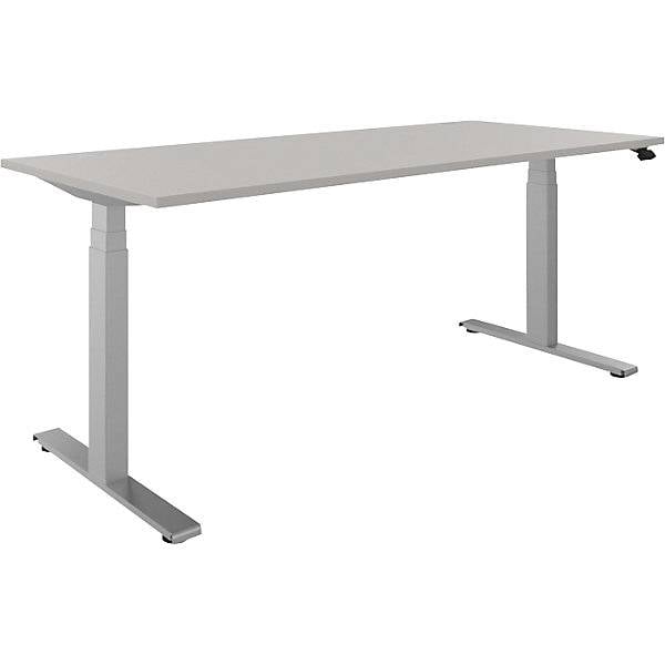 Schreibtisch BOTTOM-UP elektrisch höhenverstellbar gerade BxT 1800 x 800 mm lichtgrau/silber. FM Büromöbel