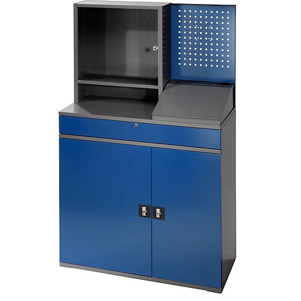 Computer-Arbeitsstation Monitorgehäuse 2 Ausziehböden Breite 1100 mm anthrazit / enzianblau. Rau GmbH-0