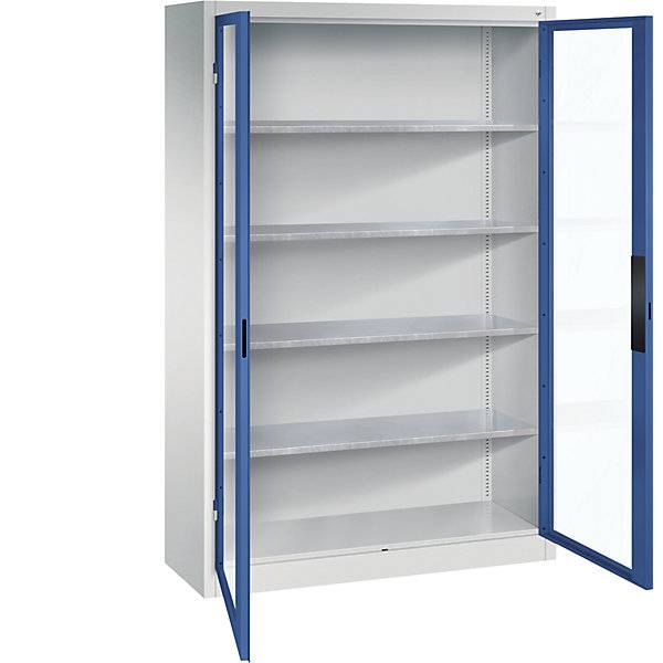 Sichtfenster-Flügeltürschrank HxBxT 1950 x 1200 x 400 mm 4 Fachböden lichtgrau / enzianblau. C+P Moebelsysteme-0