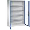 Sichtfenster-Flügeltürschrank HxBxT 1950 x 1200 x 400 mm 4 Fachböden lichtgrau / enzianblau. C+P Moebelsysteme