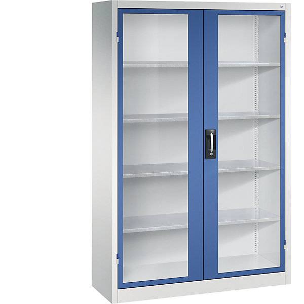 Sichtfenster-Flügeltürschrank HxBxT 1950 x 1200 x 400 mm 4 Fachböden lichtgrau / enzianblau. C+P Moebelsysteme-1