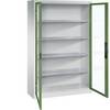 Sichtfenster-Flügeltürschrank HxBxT 1950 x 1200 x 400 mm 4 Fachböden lichtgrau / resedagrün. C+P Moebelsysteme