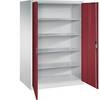 Werkstatt-Flügeltürschrank HxBxT 1950 x 1200 x 800 mm lichtgrau / rubinrot. C+P Moebelsysteme | GmbH & CO. KG