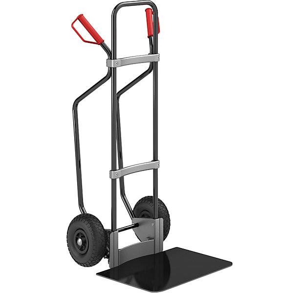Sackkarre mit Kufen schwarz Schaufel-BxT 450 x 500 mm schwarz Luftbereifung. TAKKT Industrial & Packaging