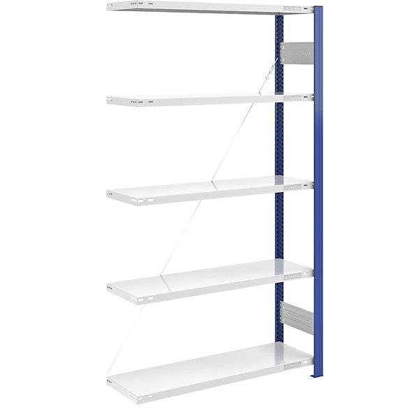 Steckregal Bauart leicht einseitig HxBxT 2000 x 1000 x 400 mm blau/grau Anbauregal. TAKKT Industrial &-0