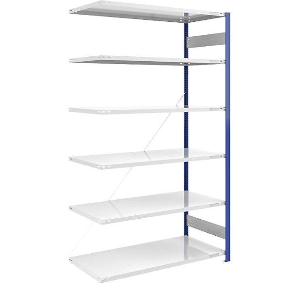 Steckregal Bauart leicht einseitig HxBxT 2500 x 1300 x 800 mm blau/grau Anbauregal. TAKKT Industrial &-0