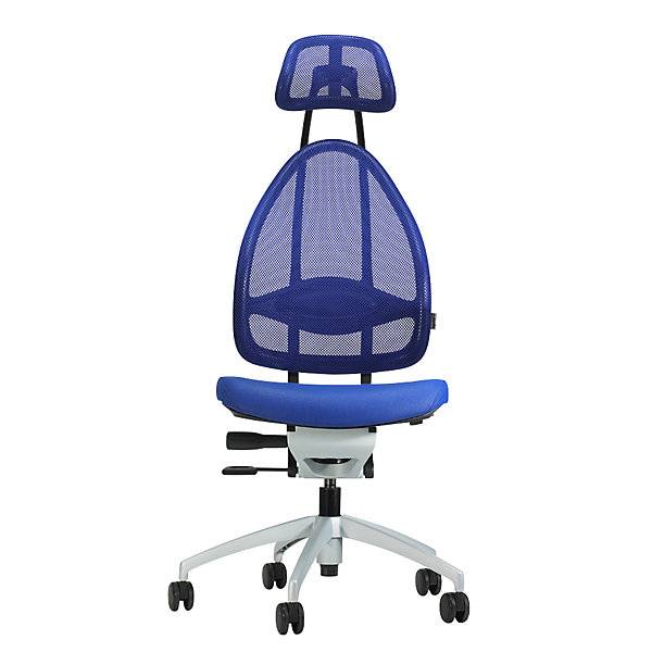 Design-Bürostuhl Netzrückenlehne royalblau mit Kopfstütze. Topstar GmbH 91845549-0