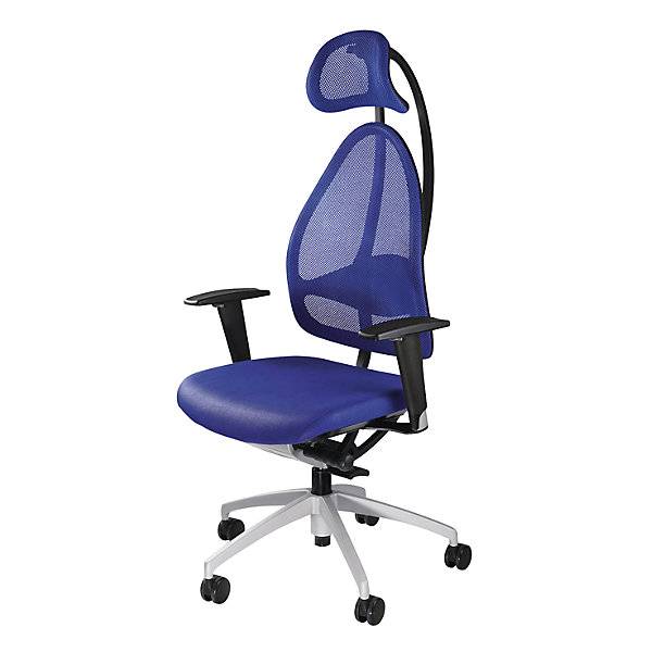Design-Bürostuhl Netzrückenlehne royalblau mit Kopfstütze. Topstar GmbH 91845549-1