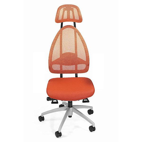 Design-Bürostuhl Netzrückenlehne orange mit Kopfstütze. Topstar GmbH 91845649