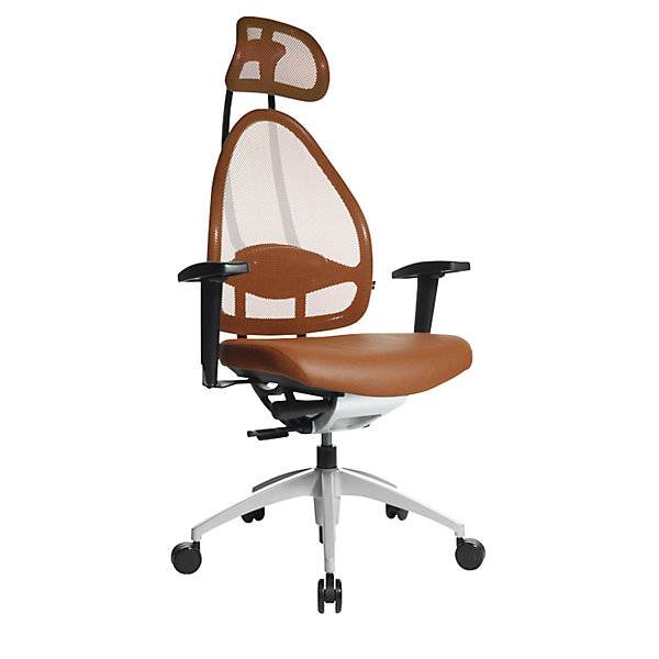 Design-Bürostuhl Netzrückenlehne orange mit Kopfstütze. Topstar GmbH 91845649-1