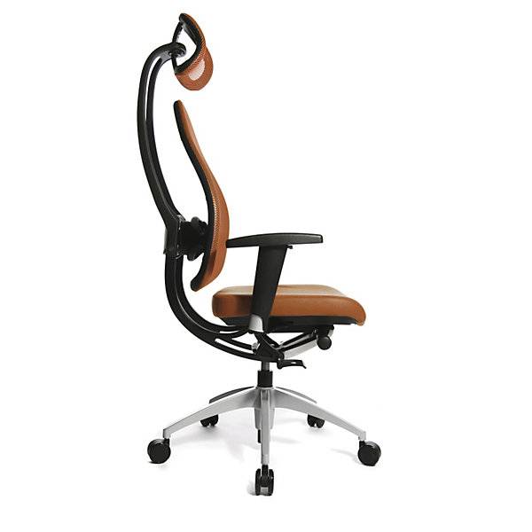 Design-Bürostuhl Netzrückenlehne orange mit Kopfstütze. Topstar GmbH 91845649-2