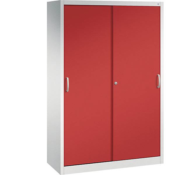 ACURADO Schiebetürenschrank 4 Fachböden HxBxT 1950 x 1200 x 500 mm lichtgrau / feuerrot. C+P 54582649