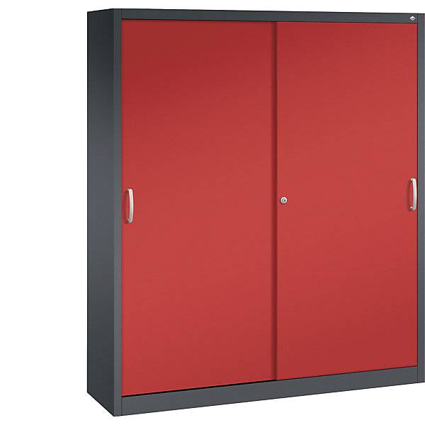 ACURADO Schiebetürenschrank 8 Fachböden HxBxT 1950 x 1600 x 400 mm schwarzgrau / feuerrot. C+P 54592549