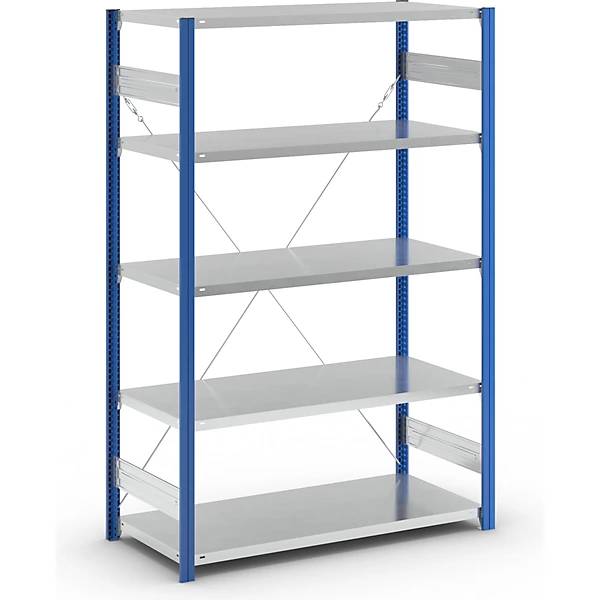 Steckregal Bauart leicht einseitig HxBxT 2000 x 1300 x 600 mm blau/grau Grundregal. TAKKT Industrial &-0