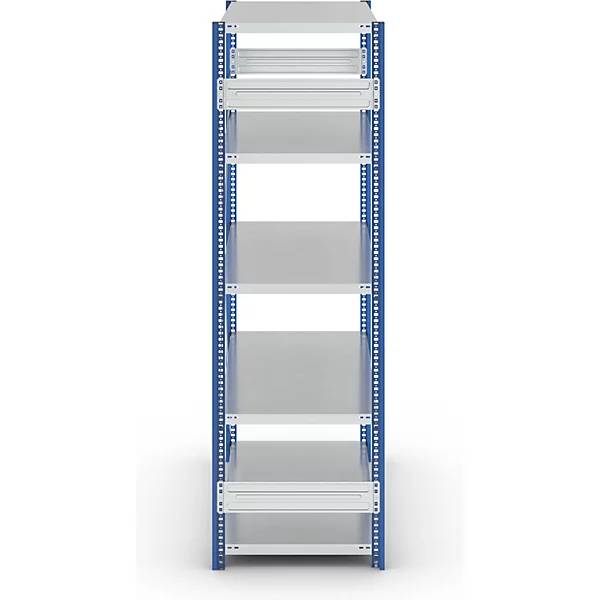 Steckregal Bauart leicht einseitig HxBxT 2000 x 1300 x 600 mm blau/grau Grundregal. TAKKT Industrial &-2