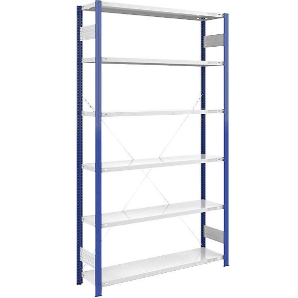 Steckregal Bauart leicht einseitig HxBxT 2500 x 1300 x 400 mm blau/grau Grundregal. TAKKT Industrial &-0