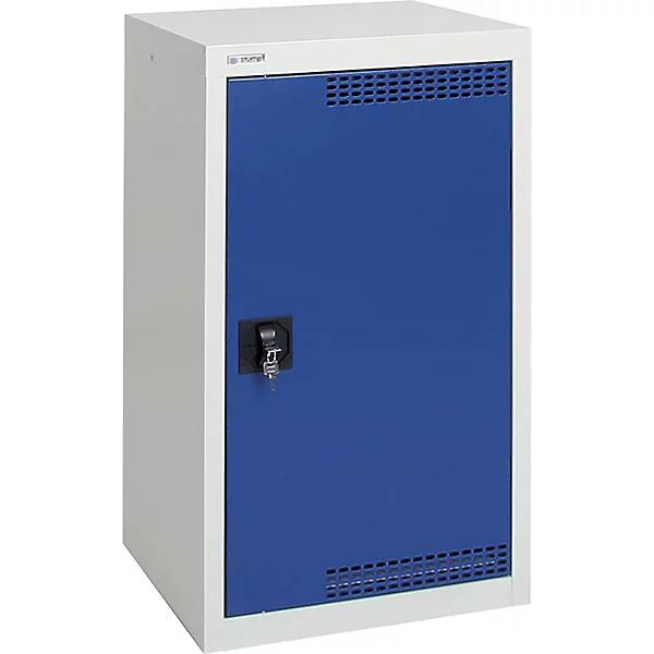 Gefahrstoffschrank, Umweltschrank - 900x500x500 mm - Lüftung - 2 Wannen je 10 Liter - grau/enzianblau-1