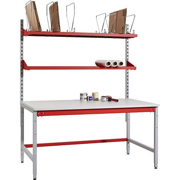 Packtisch komplett BASIC mit Aufsatzholmen Karton-Magazinboard und Ablageboard HxBxT 780 x 1600 x 900 mm.-2