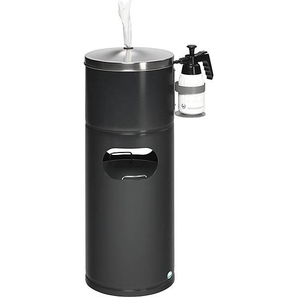 Reinigungsstation mit Papierspender und Flaschenhalter Stahlblech schwarzgrau. VAR GmbH 54566049