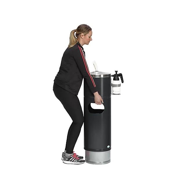 Reinigungsstation mit Papierspender und Flaschenhalter Stahlblech schwarzgrau. VAR GmbH 54566049-3