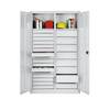 Materialschrank aus Stahlblech 2 Fachböden 24 Schubladen HxBxT 1950 x 930 x 500 mm lichtgrau. C+P