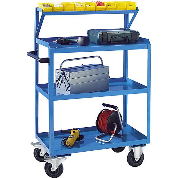 Montagehilfswagen mit 3 Etagen und 1 Aufsatz lichtblau RAL 5012. TAKKT Industrial & Packaging GmbH 94245949-0