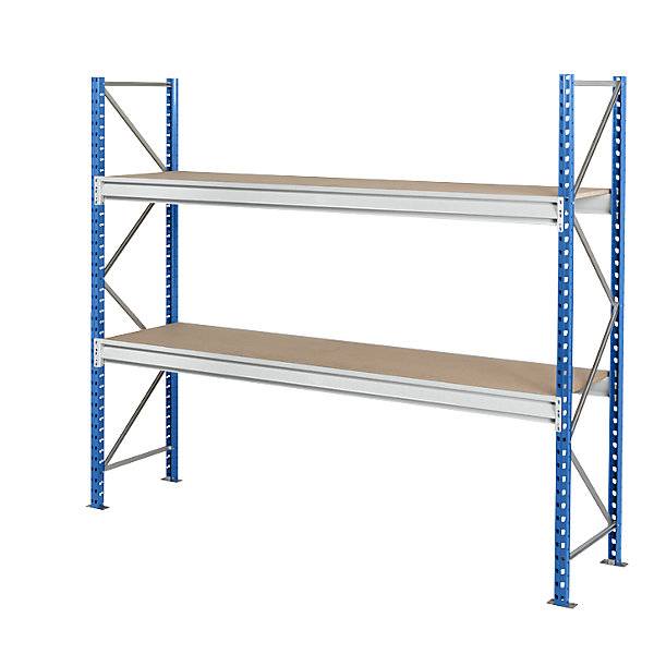 Schwerlast-Großfachregal mit Spanplattenauflagen Rahmenfarbe blau HxBxT 1996 x 2410 x 800 mm Grundregal. MAN